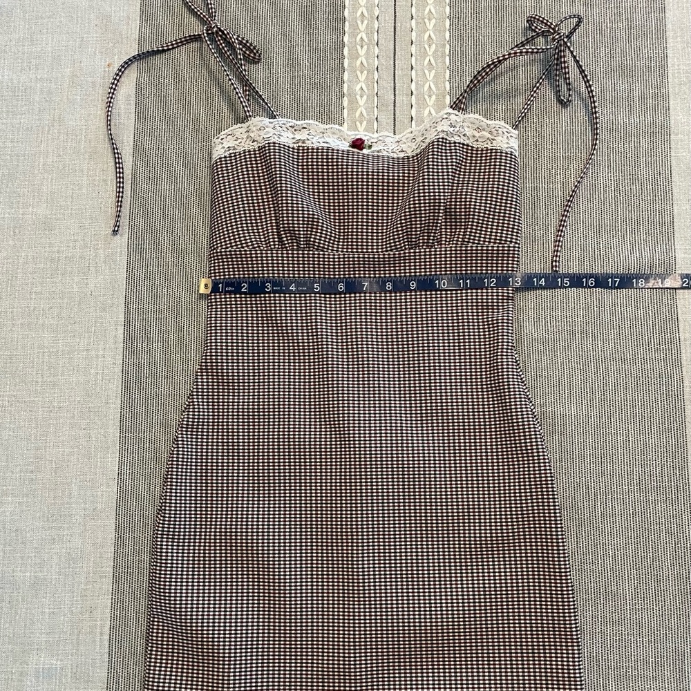 Windsor Burgundy and White Checkered Dress with Lace Accent